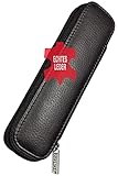 ONLINE Lederetui für zwei lange Schreibgeräte, Füller- und Kugelschreiber-Etui mit Reißverschluss, für Stifte aller Marken, Echtleder, schwarz, Büro und Freizeit, Maße: (LxBxH) 15,5 x 5 x 2,2 cm