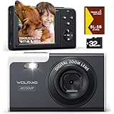 WOLFANG Digitalkamera, 4K Kinderkamera für Fotografie, 56MP kompakte Vlogging-Kamera, 16X Digitalzoom Videokamera, Autofokus Punkt und schießen Digitalkameras, Geschenk für Studenten Jugendliche