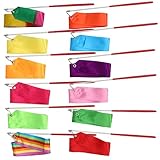 POPETPOP 12 Stück 2 Band Mit Stick Streamer Rhythmisch Rhythmus-sticks Wirbelbänder Für Bändertänzer Regenbogen-tanzband Seide Gymnastikstange Rhythmisches Band