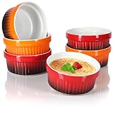 com-four® 6x Ragout Fin Schale - Ofenfeste Förmchen in rot und orange - Creme Brulee Schälchen - Dessertschale mit je 250 ml - spülmaschinengeeignet