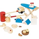 Goki 51939 - Accessoires Küche, 19-teilig, Puppenhausmöbel, aus Holz, Mehrfarbig