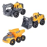 Dickie Toys - Volvo Baustellenfahrzeuge ab 3 Jahre - Construction Set mit verschiedenen Spielzeugautos (Bagger, Radlader, Kipplaster) für Kinder, je 16 cm, Autos mit Freilauf und beweglichen Teilen