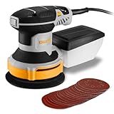 Exzenterschleifer 300W, DEKOPRO 125mm Exenterschleifmaschine, 16 Schleifpapieren, 6 variable Geschwindigkeiten, 14000 U/min, Hochleistungsentstaubungsanlage, für Holzbearbeitung und Schleifen, Gelb