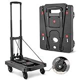 KOSTANZO Leichter Faltbarer Transportroller – 70 kg Dolly Cart mit verstellbarem Aluminiumgriff in 3 Stufen, tragbarer Gepäckwagen mit 2 elastischen Gurten für Reisen, Büro und Umzüge (40 cm x 32 cm)