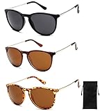 XWCHASA 3PCS Klassisch Retro Sonnenbrille Damen Polarisiert Retro Runde Sonnenbrillen UV400 Schutz Vintage Sunglasses für-Damen & Herren Schutz Vintage