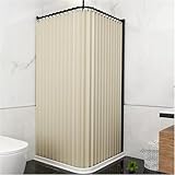 Suixtil Duschvorhangstange Duschvorhang, Faltbare wasserdichte Duschabtrennung, L-förmige Duschstange aus Aluminium, geeignet Vorhangstange für Dusche(Beige,200x180cm(90x90cm))