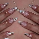 Yamobi French Press On Nails Set, 24 Stück Künstliche Nägel Zum Aufkleben, Langanhaltend, Nude-Design Für Elegante DIY-Maniküre Zu Hause Oder Unterwegs