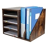 EasyPAG 6 Fächer Holz A4 Büro Schreibtisch Organizer Dokumentenhalter Aktenablage Zeitschriftenhalter Briefablage Papier Magazin Organisator,Braun