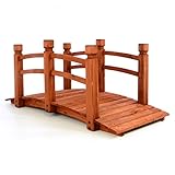 Nexos Holzbrücke mit Geländer Teichbrücke rot braun begehbar Größe 150x67x65 cm Dekobrücke Holzsteg Gartenbrücke witterungsbeständig Gartendekoration Teichübergang
