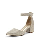 DREAM PAIRS Hochzeitsschuhe Damen Spangenpumps Tanzschuhe Sandaletten mit Blockabsatz Slingback Pumps,Size 38,Gold/Glitzer,ANNEE