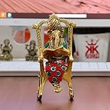 KridayKraft Stuhl Ganesha ji Lesebuch mit Steinarbeit, Ganesha Metallstatue, Ganpati Murti Idol für Pooja & Zuhause, Bürodekoration, Ganesha-Idol, religiöses Schaustück für Dekoration und