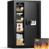 96 L Extra Groß Feuerfester Safe Tresor für Zuhause, Tresor Feuerfest Wasserdicht mit Zahlenschloss & Regals, Anti-Theft Möbeltresor Feuerfest für Geld, Geburtsurkunde, Wichtiger Dokumente, Medizin