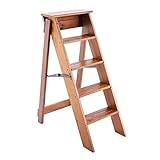 Faltbare Leitern Tritthocker Holz Mehrzweck-Tragbare Trittleiter 5-Stufen-Treppenstuhl Leichte Home Bibliothek Klettern Leiter, natürliche Holzfarbe
