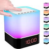 Kihhvlo Bluetooth Lautsprecher Wecker, 5 in 1 LED Nachttischlampe Touch Dimmbar 7 Farben Digital MP3-Player, Lautsprecher, mit SD Karte, USB und Bluetooth
