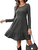 Zetieny Strickkleid Damen Langarm Strickpullover Elegant Kleider A-Linie Herbstkleid Rundhals Pulloverkleid Knielang Kleid für Herbst Winter