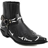 OPPOQ Herren Western Stiefeletten Schnallenriemen Stiefel Retro Leder Square Toe Cowboy Kurze Stiefel Cowboy Motorradstiefel,Schwarz,44