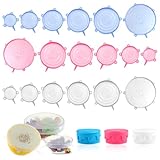 18 Stück Wiederverwendbar Dehnbare Silikondeckel, 19/16/14/11.5/9/6cm Rund Silicone Stretch Lids,Silikon Stretch Deckel Set,Verschiedenen Größen Silikondeckel Universal für Schalen,Gläser,Tassen,Obst