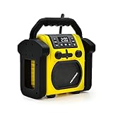 Metronic 477217 Baustellenradio mit Bluetooth stoßfest mit USB-Ladeanschluss Telefon - Werkstatt Radio FM Netzstrom oder Batterien Um während der Arbeit Ihre Musik zu hören - Gelb/Schwarz