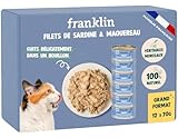 FRANKLIN – Nassfutter für Katzen – Sardinenfilet und in Brühe gekochte Makrele – 100 % natürlich, ohne Zusatzstoffe – schmackhafte Textur – reich an Proteinen – kalorienarm – Packung 12 x 70 g