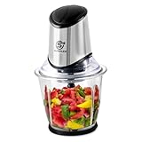 SUPERLEX 2-in-1 Zerkleinerer Küche Elektrisch 2-Geschwindigkeiten mit Glasbehälter und Deckel, 1,5L Gemüsezerkleinerer, Mixer, Multi- und Universalzerkleinerer für Gemüse, Obst und Fleisch