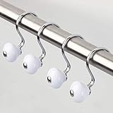 iDesign 75371 Duschvorhang Halterung, moderne Duschvorhang Haken aus Metall und Kunststoff, 12er-Set Vorhanghaken, weiß und silberfarben