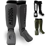 MADGON Schienbeinschoner mit perfektem Sitz und idealer Polsterung! Schienbein-Schutz mit geringer Schweißentwicklung. Beinschützer aus Stoff für Kampfsport, MMA, Kickboxen - 1 Paar inkl. Beutel!