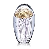 HDCRYSTALGIFTS Kristallglas-Figur, Quallen, handgefertigt, geblasene Kunst, goldener Briefbeschwerer für Tischdekoration, 11 cm