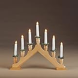 hellum Weihnachts-Pyramide Schwibbogen für Innen Weihnachtszeit Advent Fenster-Beleuchtung, naturfarben, strombetrieben mit Stecker AN/AUS Schalter, 7 Kerzen, 39x34cm, für innen 151794