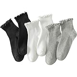 Nayyana 3 Paar Rüschensocken für Damen, Rüschen-Drehmanschette, lässig, süße Mädchen-Rüschensocken, atmungsaktiv, coole Rüschen-Söckchen, Geschenk für Mädchen Jungen