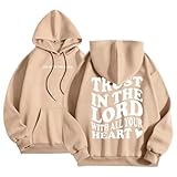 Damen-Sweatshirt ohne Kapuze, bedruckt, mit Kapuze, langärmelig, Tasche, Sweatshirt, khaki, S