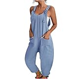 Generisch Latzhose Damen Sommer Overall Oversize Casual Einfarbig Weites Bein Jumpsuit äRmellos Trägerhose mit Taschen Beiläufig Loose Bib Pants Overall Baggy Sommerhose Arbeitslatzhose