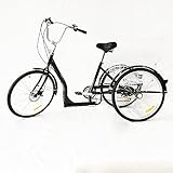 Fetcoi 26 Zoll Dreirad für Erwachsene, 6-Gang Fahrrad Dreirad für Senioren - Erwachsenendreirad, 3-Rad Fahrräder mit EinkaufsKorb, Adult Tricycle Comfort Fahrrad für Outdoor Sports Shopping (Schwarz)