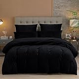Damier Winter Plüsch Bettwäsche 135x200 Schwarz Warm Flauschig Kuschelig Plüsch Bettbezug Set Uni Einfarbig Samt Cashmere Touch Bettwäsche Set 2 Teilig mit Reißverschluss und 80x80 cm Kissenbezug