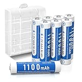 AAA Akku 1100mAh 8 Stück - wiederaufladbare Batterien AAA, Typ NI-MH Batterien, geringe Selbstentladung mit Akkubox, AAA Akkubatterien