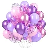 Rosa Lila Ballons, 60 Stück Pastell Lila Rosa Luftballons, 12 Zoll Violett Rosa Metallic Konfetti Latexballon, Macaron Latex Ballons für Mädchen Frau Geburtstag Hochzeit Prinzessinnen Brautparty Deko