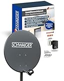 SCHWAIGER Satellitenschüssel Komplettset - Ø 60 cm Stahl Offset Antenne in Anthrazit - Inkl. sonnengeschütztes Twin LNB - Digital HD & 4K Empfang - Hitzebeständig & wetterfest