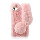 Rosa Plüsch Hase Pelzige Handyhülle für SE 2020/7/8, Niedliche Kuscheltier-Plüsch-Flauschige Hülle für Mädchen, stoßfest Schutzhülle Kaninchenfell für 7/8/SE 2