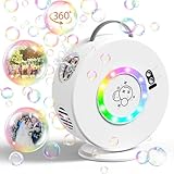 Seifenblasenmaschine Automatischer 90°/360°Drehbar, Tragbare Blasenmacher für Kinder, Schwarz Blasenmaschine, Elektrisches Blasenspielzeug für Outdoor/Hochzeit/Geburtstag Party (LED)