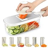 Professioneller Gemüsehobel, verstellbare Größe, manueller Gemüseschneider, Kartoffelschneider, Gemüseschneider aus Edelstahl, verstellbare Mandoline mit 6 Klingen und Behälter