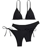 Generisch Bikini Set Damen Zweiteiliger Badeanzug Push Up Badebekleidung Beachwear-Badeanzug Sexy Bikiniwear Klein Bikini Schwarz Unterteil (Black, S)