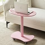Beistelltisch, Beistelltisch aus Holz, Beistelltisch mit Rädern, mobiler Schreibtisch, Nachttisch, ideal für Zimmer, Schlafzimmer (Farbe: Rosa, Größe: Groß)
