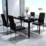 Tidyard 5-TLG. Essgruppe Schwarz, modernes Design, gehärtetes Glas Tisch, Kunstleder Stühle, 105 x 60 x 74 cm, für Wohnzimmer, Esszimmer