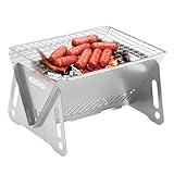 Holzkohle BBQ Grill | Edelstahl Grill mit faltenden Beinen, faltbarem - -Netz zum Heckklappen, Campen, Kochen im Freien