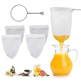 4 Stück Nussmilchbeutel, 1 Halter, Baumwolle Passiertuch Wiederverwendbar, Hafermilch Nut Milk Bag, Filtertuch Waschbar, Brew Bag zum Abseihen, für Nussmilch, Fruchtsaft, Sojamilch, Kaffee, Gemüsesaft