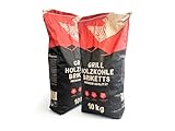 RHINOROCK Grillbriketts 20 kg Power Duo – 100 % Buche & Eiche – Extra Lange Brenndauer (bis 6 Std.), Hoher Heizwert (30 MJ/kg), Wenig Asche – Für Smoker, Dutch Oven & Holzkohlegrill