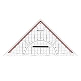 Westcott Geometriedreieck 22 cm mit abnehmbarem Griff | Transparentes Geometrie-Dreieck aus Kunststoff mit roter Skala | Technische Skala & Winkelmesser für Schule, Uni oder Büro | E-10142 00