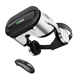 VR-Brille mit 3D-Surround-Kopfhörern, Kompatibel mit 5,5-6,7 Zoll iOS/Android Smartphones, Blaulichtschutz-Linsen, Bluetooth VR Headset, Mikrofonunterstützung, 360° Augenschutz (Weiß und Schwarz)