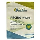 uHealth FISCHÖL 1000 mg, 120 Softgelkapseln Omega 3 Fettsäuren: DHA ≥ 12%, EPA ≥ 18%