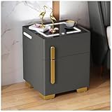 Nachttisch mit kabelloser Ladestation, Beistelltisch mit Einstellbarer LED-Beleuchtung, Nachttische mit verstecktem Safe für Wohnzimmer/Schlafzimmer,Dark Gray,50x40x40cm