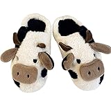 Lenugeo Cartoon Kuh-Hausschuhe Damen Herren, Kawaii Rutschfeste Cow Slippers, Winter Warme Flauschige Plüsch-Schlappen, Lustige Kuschelige Stumme Pantoffeln Zuhause